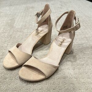 Suede Nude Chunky Heels